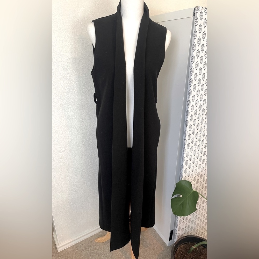 Amy Open Front Long Sleeveless Duster Coat | Wool Blend | Black | Small
